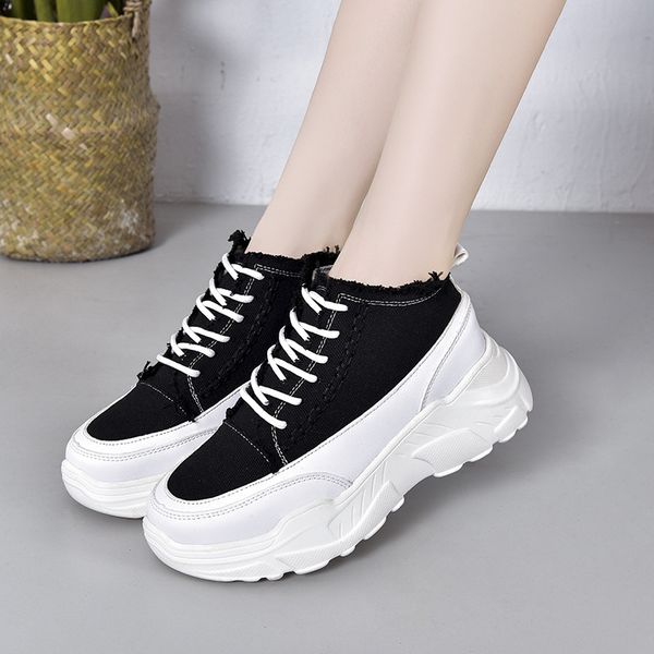 2019 autumn new casual women's shoes platform flat shoes thick bottom lacing canvas shoes, Black
2019 autumn new casual women's shoes platform flat shoes thick bottom lacing canvas shoes, Black