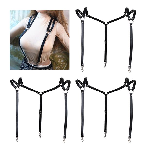 3mens artificial leather suspenders business shirt, White;black