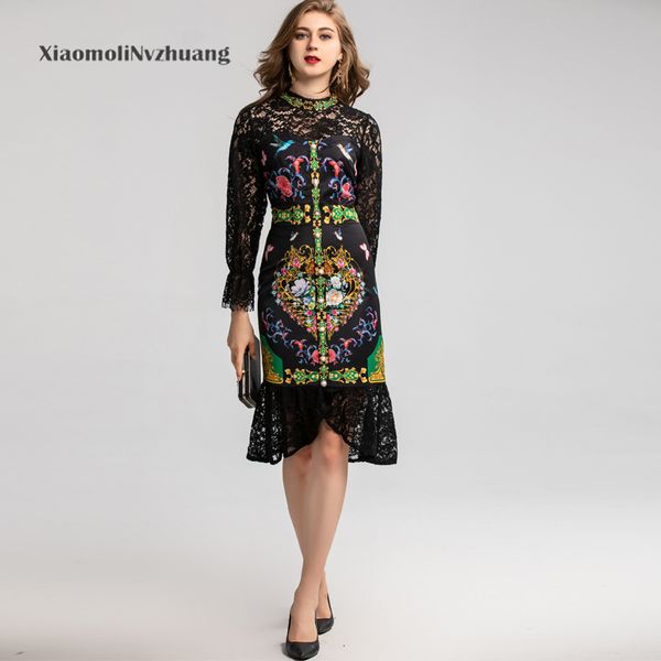 xiaomoli beaded lace patchwork fishtail with waistband and slim fit trumpet sleeve fashionable dress in autumn 2019, Black;gray
xiaomoli beaded lace patchwork fishtail with waistband and slim fit trumpet sleeve fashionable dress in autumn 2019, Black;gray