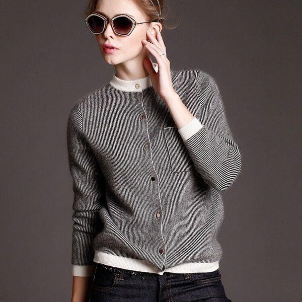 women pockets striped sweaters casual single breasted knitted outerwear spring autumn o-neck slim cardigan, White;black
women pockets striped sweaters casual single breasted knitted outerwear spring autumn o-neck slim cardigan, White;black