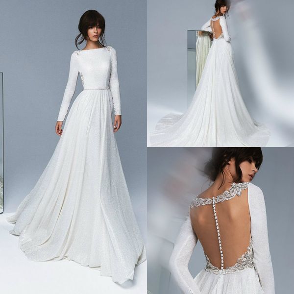 2020 boho wedding dresses a line lace glitter bateau neck sweep train beach wedding dress robes de mariée long sleeve boho bridal gowns, White
2020 boho wedding dresses a line lace glitter bateau neck sweep train beach wedding dress robes de mariée long sleeve boho bridal gowns, White