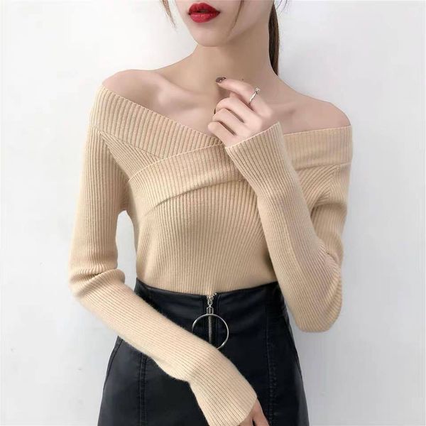 slash neck sweaters women thin slim fitness jumper autumn loose solid pullover office lady long sleeve knitted sweater, White;black
slash neck sweaters women thin slim fitness jumper autumn loose solid pullover office lady long sleeve knitted sweater, White;black