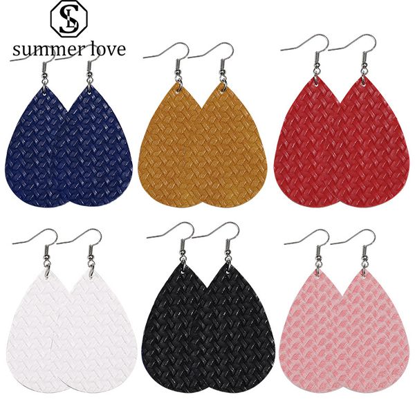 weave pattern pu leather water drop dangle earring for women 6 color double side bohemian silver plating hook earring jewelry christmas gift
weave pattern pu leather water drop dangle earring for women 6 color double side bohemian silver plating hook earring jewelry christmas gift