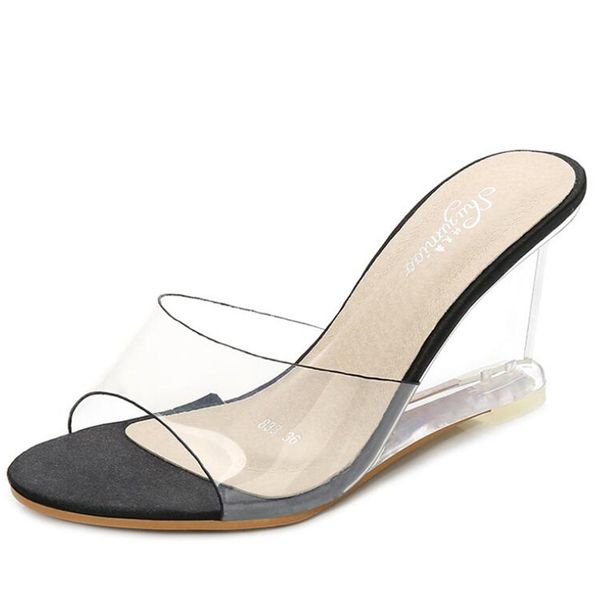 34-43 plus size women shoes sandals simple wedge high heel summer wild women shoes high heel 8cm transparent 5 colors, Black
34-43 plus size women shoes sandals simple wedge high heel summer wild women shoes high heel 8cm transparent 5 colors, Black
