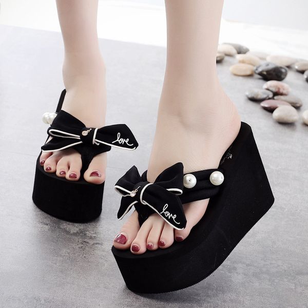 womens beach sandals high wedge heel platform shoes bowknot beads pearls slippers flip flops 4colors c694, Black
womens beach sandals high wedge heel platform shoes bowknot beads pearls slippers flip flops 4colors c694, Black