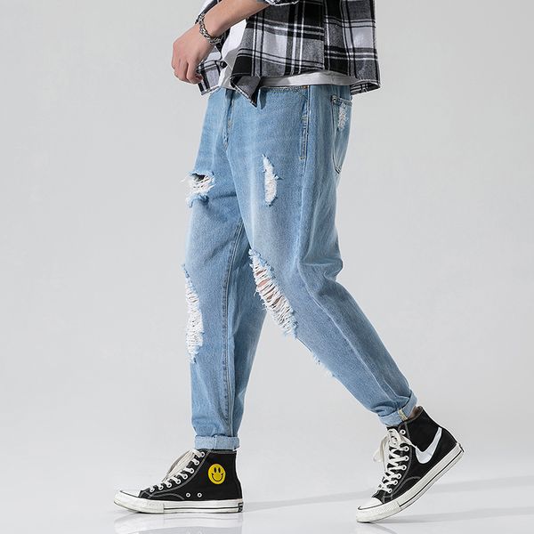 men's jeans 2021 spring japanese small ha slim denim cropped pants men casual regular harem ripped, Blue
men's jeans 2021 spring japanese small ha slim denim cropped pants men casual regular harem ripped, Blue