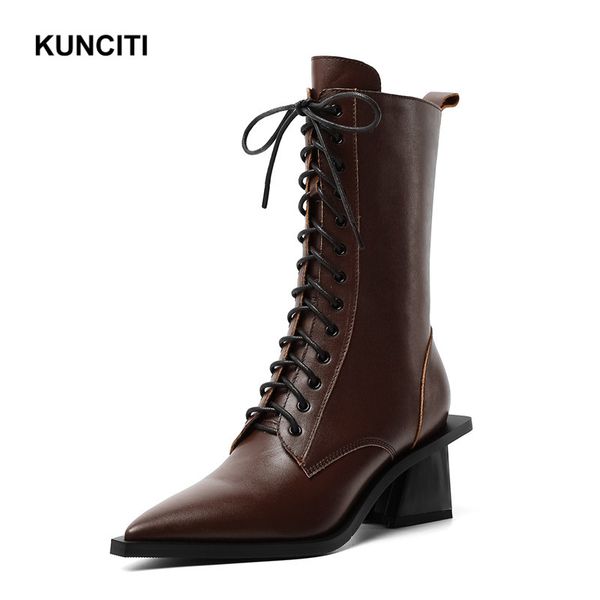 2019 kunciti brown boots women high heel slim fit ladies mid-calf boots pointed toe genuine leather combat vintage shoes d9167, Black
2019 kunciti brown boots women high heel slim fit ladies mid-calf boots pointed toe genuine leather combat vintage shoes d9167, Black