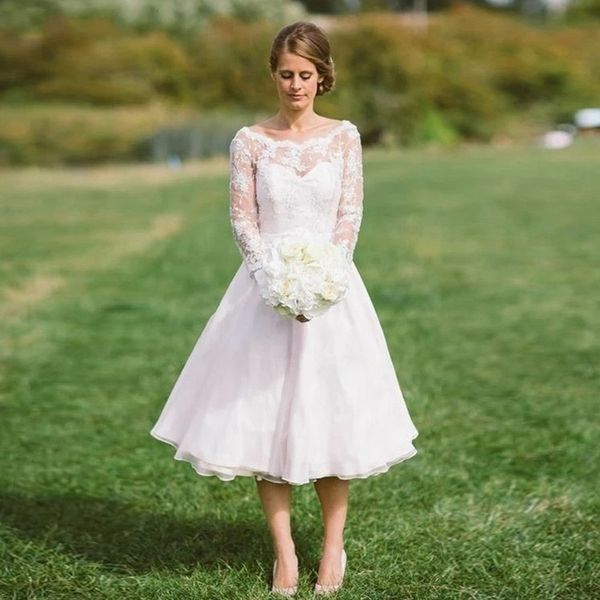 short country long sleeves wedding dresses 2020 scoop tea length lace appliques a line garden bridal gowns vestido de noiva custom cheap, White
short country long sleeves wedding dresses 2020 scoop tea length lace appliques a line garden bridal gowns vestido de noiva custom cheap, White