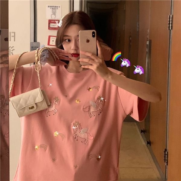 2020 cute age-reducing heavy industry cartoon embroidery t-shirt sequins sequins loose midi short-sleeved t-shirt female, White
2020 cute age-reducing heavy industry cartoon embroidery t-shirt sequins sequins loose midi short-sleeved t-shirt female, White