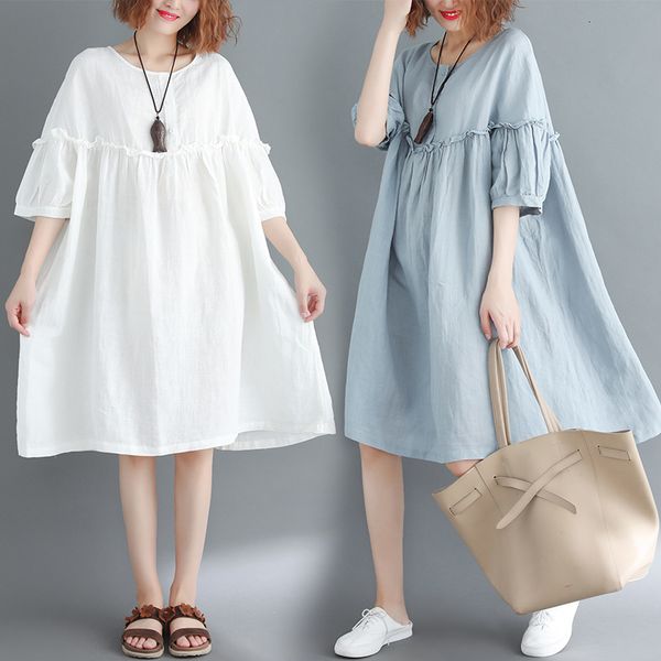 2019 new women summer large size dresses casual loose o-neck dresses art style white female thin lantern sleeve, Black;gray
2019 new women summer large size dresses casual loose o-neck dresses art style white female thin lantern sleeve, Black;gray