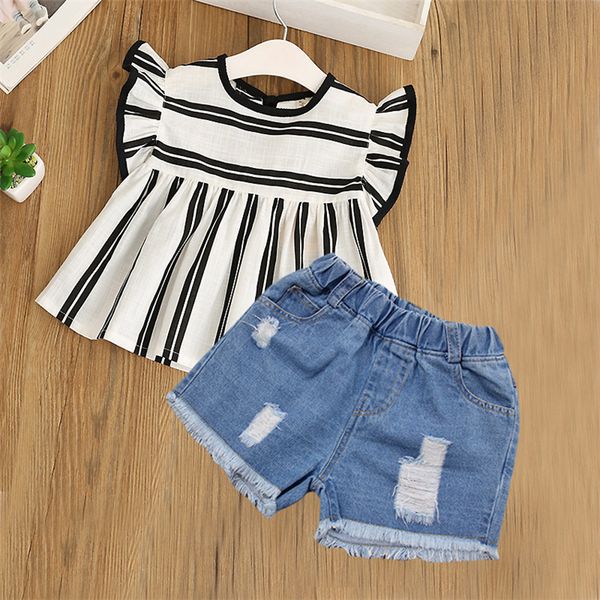 fashion girl kids clothes set children clothing stripe girl +hole denim shorts jean 2pcs sets kids designer clothes girls jy322, White
fashion girl kids clothes set children clothing stripe girl +hole denim shorts jean 2pcs sets kids designer clothes girls jy322, White