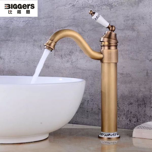 biggers sanitary antique bronze finish high body bathroom faucet tap with ceramic handle single handle control