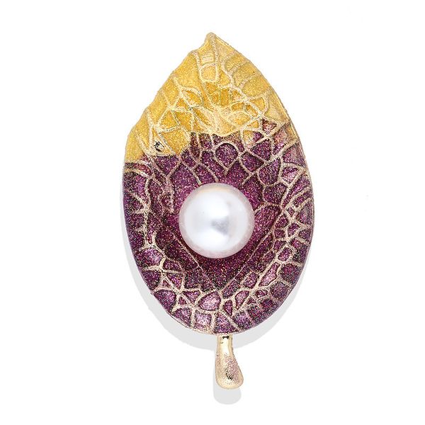 manual alloy enamel oil dripping antumn leaves you pearl brooch parts, Gray 
manual alloy enamel oil dripping antumn leaves you pearl brooch parts, Gray