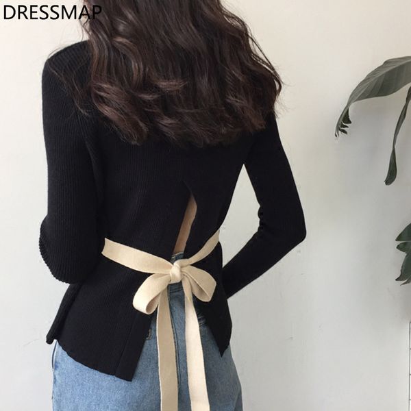 dressmap slim knit sweaters 2017 fashion back ribbon knit back split bottom sweaters female knitwear pullovers, White;black
dressmap slim knit sweaters 2017 fashion back ribbon knit back split bottom sweaters female knitwear pullovers, White;black