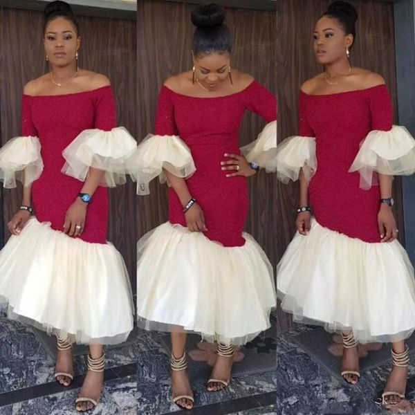 south african burgundy mermaid prom dresses off the shoulder trumpet half sleeve tea length evening gowns bridesmaid party dress, Black
south african burgundy mermaid prom dresses off the shoulder trumpet half sleeve tea length evening gowns bridesmaid party dress, Black
