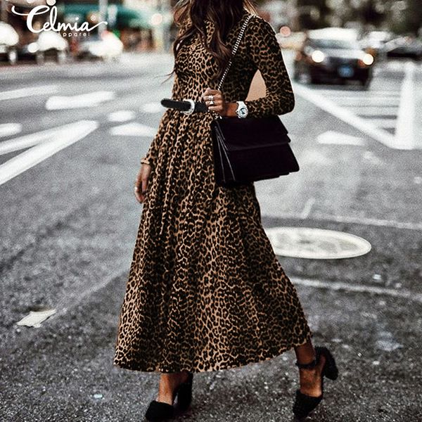 women's dress fashion ladies retro leopard print dresses 2019 celmia round neck long sleeve casual pleated maxi vestidos s-5xl, Black;gray
women's dress fashion ladies retro leopard print dresses 2019 celmia round neck long sleeve casual pleated maxi vestidos s-5xl, Black;gray