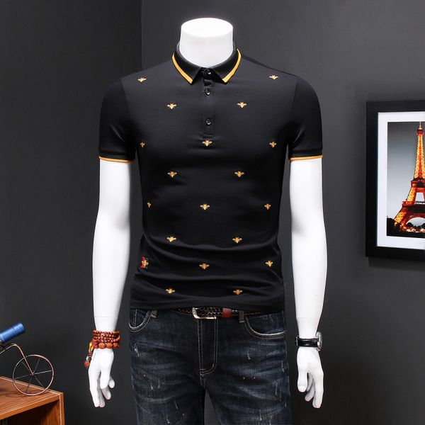 little bee striped embroidered men's 2020 summer cotton polo shirts high street short-sleeve polo shirt men's tees polos plus size, White;black
little bee striped embroidered men's 2020 summer cotton polo shirts high street short-sleeve polo shirt men's tees polos plus size, White;black