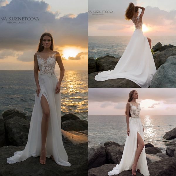beach wedding dresses 2019 appliqued lace a line sweep train side split illusion bohemian wedding dress custom made boho bridal gowns, White
beach wedding dresses 2019 appliqued lace a line sweep train side split illusion bohemian wedding dress custom made boho bridal gowns, White