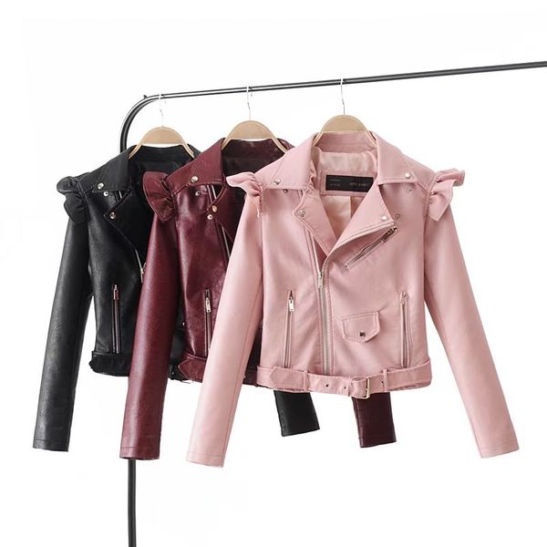 fashion 2018 autumn new arrival ruffled zippers lapel short leather jacket women with belt jaqueta couro feminino ing, Black
fashion 2018 autumn new arrival ruffled zippers lapel short leather jacket women with belt jaqueta couro feminino ing, Black