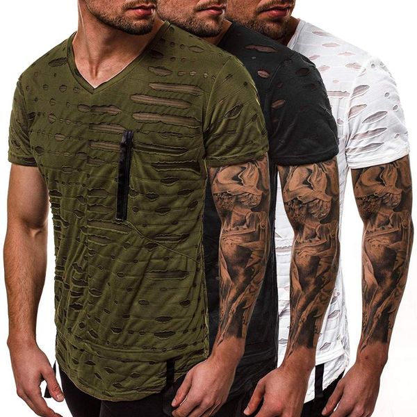 2020 new arriving hole t-shirts men summer v-neck zipper male short sleeve casual solid clothes streetwear, White;black
2020 new arriving hole t-shirts men summer v-neck zipper male short sleeve casual solid clothes streetwear, White;black