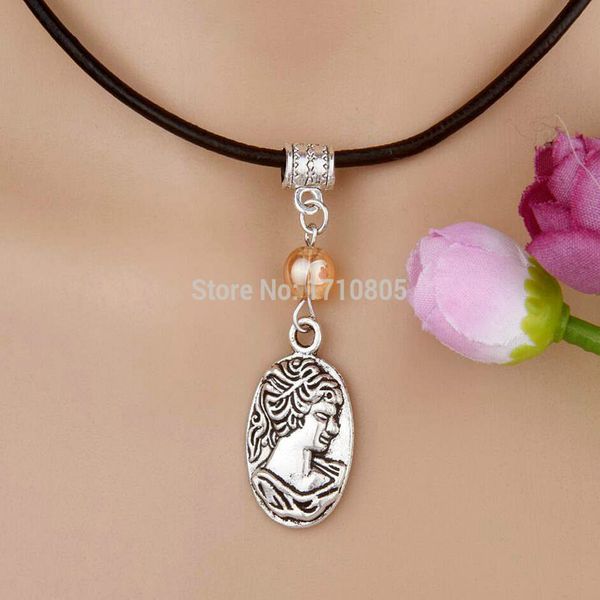 10pcs alloy ancient silver beauty avatar tag multi glass bead charm pendant leather rope necklace women jewelry valentine's day present
10pcs alloy ancient silver beauty avatar tag multi glass bead charm pendant leather rope necklace women jewelry valentine's day present