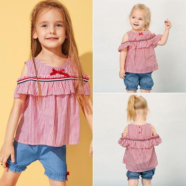2pcs 9m-4t baby summer clothes set kids girls cold shoulder shorts, White 
2pcs 9m-4t baby summer clothes set kids girls cold shoulder shorts, White