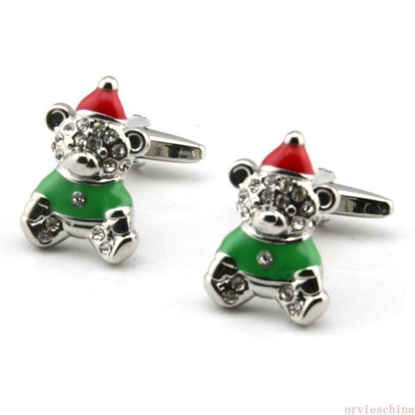 

2020 designer green christmas bear cufflinks christmas bear fun style men's sleeve nail jewelry, Silver