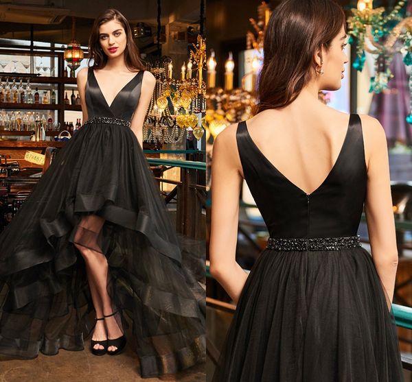 black hi lo prom dresses evening wear party formal gowns deep v neck crystal beaded ribbon tulle backless homecoming cocktail dress
black hi lo prom dresses evening wear party formal gowns deep v neck crystal beaded ribbon tulle backless homecoming cocktail dress