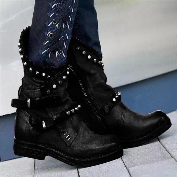 rivet motorcycle boots women's western boots winter classic leather boot lady punk low heel combat knight shoes pleated, Black
rivet motorcycle boots women's western boots winter classic leather boot lady punk low heel combat knight shoes pleated, Black