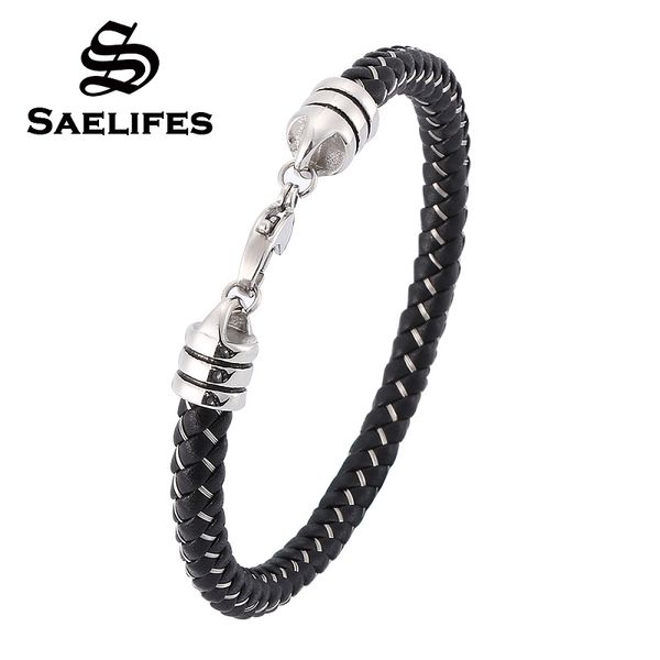 

new lobster clasp 6mm stainless steel wire leather braided bracelet men women fashion jewelry gifts pulseras hombre pb0381, Golden;silver