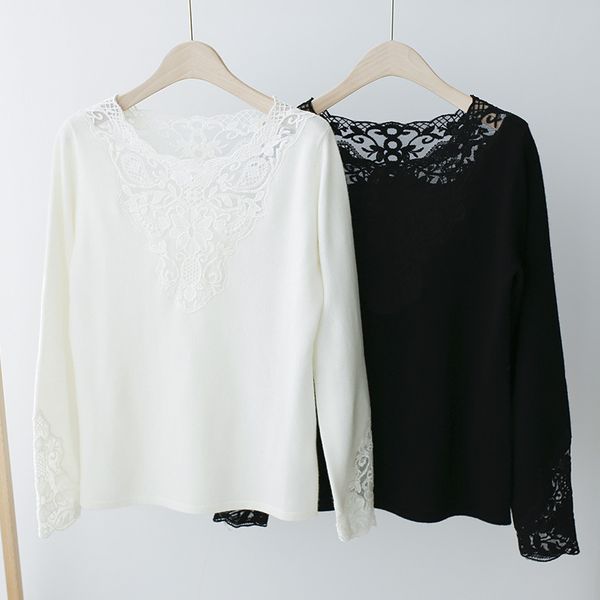 women sweate lace lace stitching pure cashmere knitted base sweater women, White;black
women sweate lace lace stitching pure cashmere knitted base sweater women, White;black
