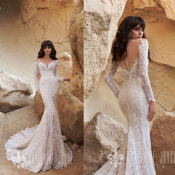 katherine joyce long sleeve mermaid wedding dresses covered button jewel neck appliques lace wedding dress sweep train bridal gown, White
katherine joyce long sleeve mermaid wedding dresses covered button jewel neck appliques lace wedding dress sweep train bridal gown, White