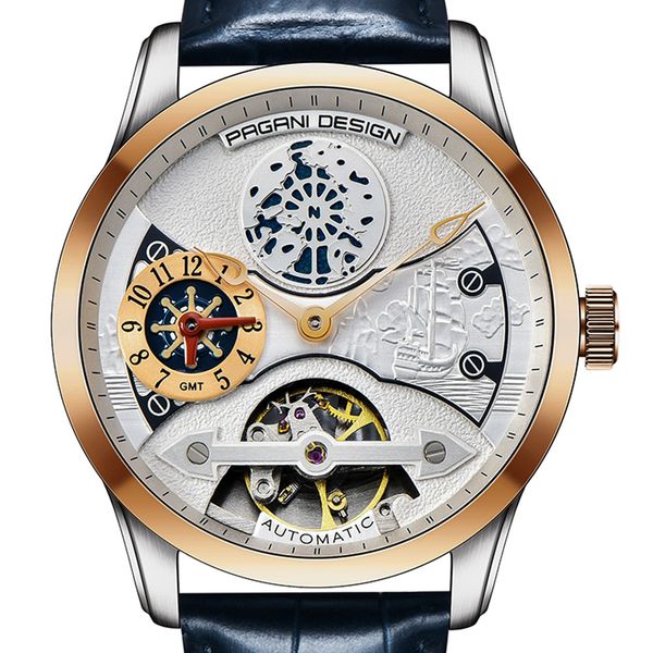 43 mm pagani design gold bezel men's watch casual fashion blue leather strap men's automatic mechanical watches, Slivery;brown
43 mm pagani design gold bezel men's watch casual fashion blue leather strap men's automatic mechanical watches, Slivery;brown