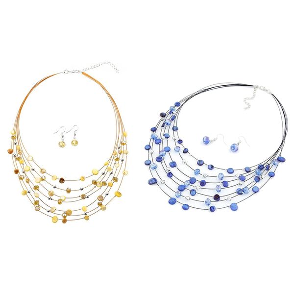 2 set gorgeous beaded multi strand necklace and drop/dangle earring set - yellow & blue
2 set gorgeous beaded multi strand necklace and drop/dangle earring set - yellow & blue