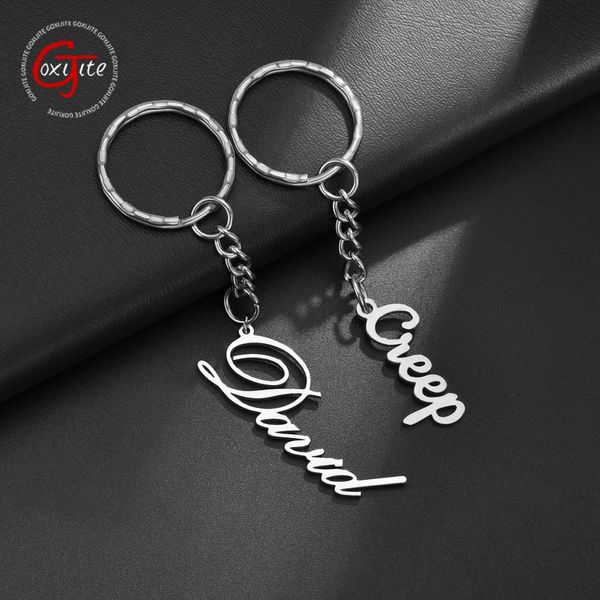 

goxijite personalized name pendant stainless steel nameplate keychain women men customized keychain jewelry birthday gift, Silver
