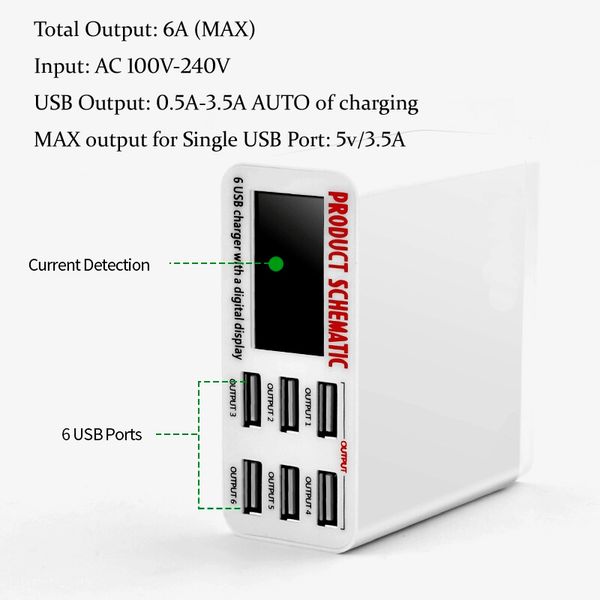 6a com display digital lcd 6 portas usb carregador rápido carga rápida estação de carregamento inteligente adaptador para telefone
6a com display digital lcd 6 portas usb carregador rápido carga rápida estação de carregamento inteligente adaptador para telefone