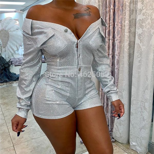 single breasted shiny playsuit women turn down collar long sleeve short catsuit autumn fashion party romper + pockets q194, Black;white
single breasted shiny playsuit women turn down collar long sleeve short catsuit autumn fashion party romper + pockets q194, Black;white