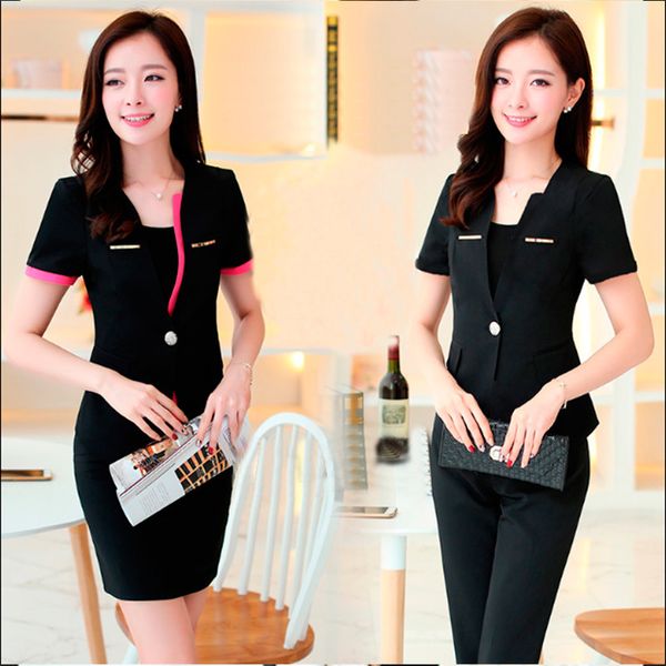 summer short sleeve large suit formal cosmetologist work uniform new fashion professional women's suit, White;black
summer short sleeve large suit formal cosmetologist work uniform new fashion professional women's suit, White;black