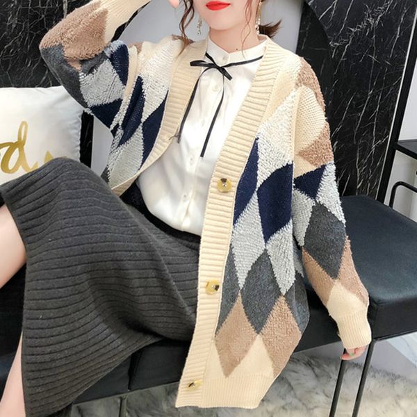 women sweaters autumn winter nice fashionable casual plaid v-neck cardigans single breasted puff sleeve loose, White
women sweaters autumn winter nice fashionable casual plaid v-neck cardigans single breasted puff sleeve loose, White