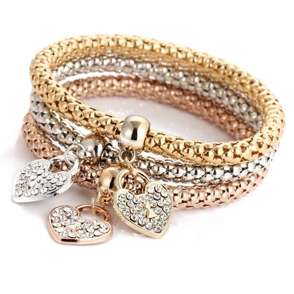 3 pcs/set new fashion crystal heart bracelet & bangles gold popcorn chain friendship wedding bracelets jewelry for woman gift, Golden;silver
3 pcs/set new fashion crystal heart bracelet & bangles gold popcorn chain friendship wedding bracelets jewelry for woman gift, Golden;silver