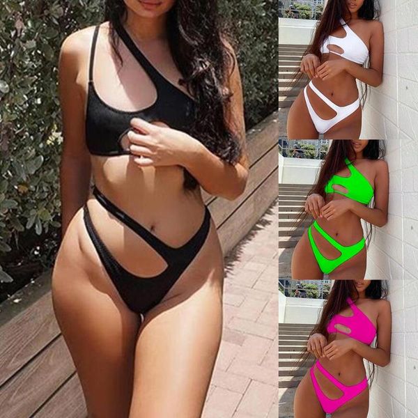 bikinis set women solid color bikini padded one shoulder bra hollow out briefs swimsuit
bikinis set women solid color bikini padded one shoulder bra hollow out briefs swimsuit