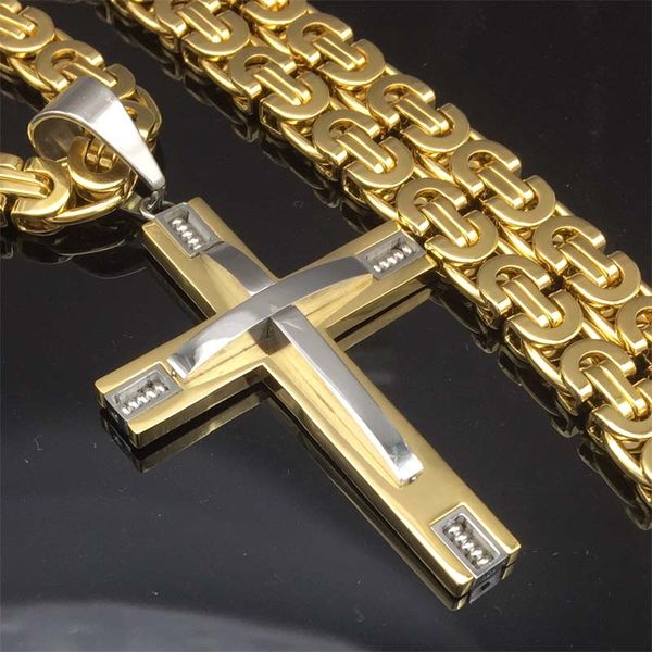 fashion mens boys gold/silver tone stainless steel cross pendant necklace with 24inch byzantine box chain link necklace
fashion mens boys gold/silver tone stainless steel cross pendant necklace with 24inch byzantine box chain link necklace