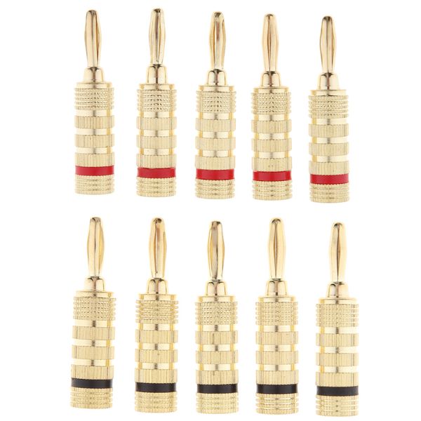 10pcs 4mm copper 24k gold plated speaker audio wire close screw type banana plug connector, black+red
10pcs 4mm copper 24k gold plated speaker audio wire close screw type banana plug connector, black+red