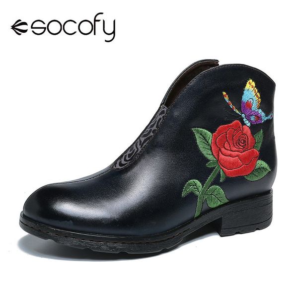 socofy boots embroidered rose butterfly genuine leather soft flat ankle boots ladies shoes women botines mujer 2019, Black
socofy boots embroidered rose butterfly genuine leather soft flat ankle boots ladies shoes women botines mujer 2019, Black