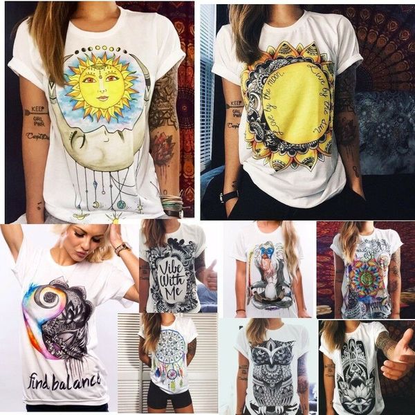 7 colour xs-4xl fashion boho women's casual summer short sleeve cartoon cotton t-shirt blouse, White
7 colour xs-4xl fashion boho women's casual summer short sleeve cartoon cotton t-shirt blouse, White