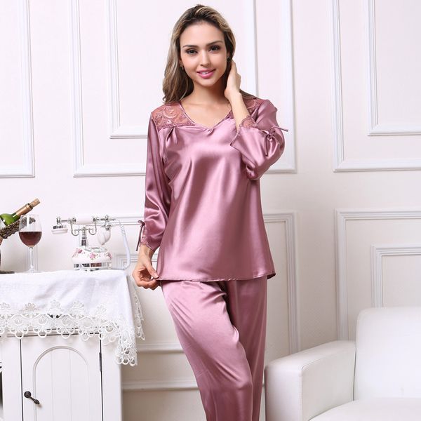 sweet autumn pajamas sets female silk satin sleepwear suit pyjamas women home sleep wear pants plus size pijama mujer, Black;red
sweet autumn pajamas sets female silk satin sleepwear suit pyjamas women home sleep wear pants plus size pijama mujer, Black;red