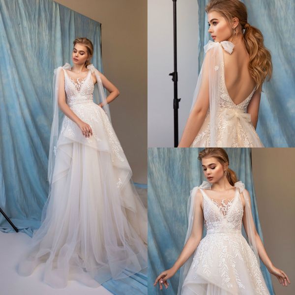 fairy 2020 eva lendel lace wedding dress tiered skirts backless applique bow bridal gown abiti da sposa, White
fairy 2020 eva lendel lace wedding dress tiered skirts backless applique bow bridal gown abiti da sposa, White