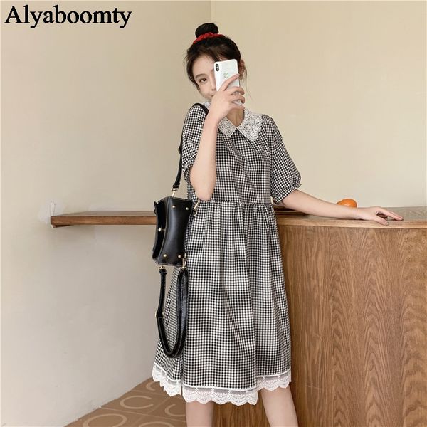 japanese mori girl summer women dress lace collar plaid short sleeve loose vestidos preppy style elegant dress with lace ruffles, Black;gray
japanese mori girl summer women dress lace collar plaid short sleeve loose vestidos preppy style elegant dress with lace ruffles, Black;gray