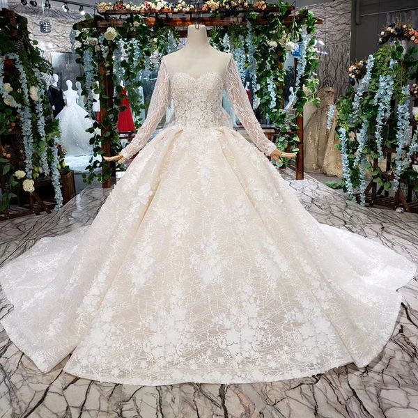 2019 latest bohemian wedding dresses long tulle sleeve illusion neck lace up back sequins hand made 3d flower applique bridal gowns beach, White
2019 latest bohemian wedding dresses long tulle sleeve illusion neck lace up back sequins hand made 3d flower applique bridal gowns beach, White