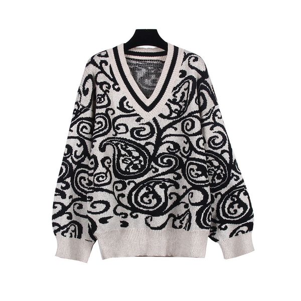 luxury women designer sweaters vintage printed autumn and winter casual loose long sleeved v-neck pullover sweaters fashion women sweaters, White;black
luxury women designer sweaters vintage printed autumn and winter casual loose long sleeved v-neck pullover sweaters fashion women sweaters, White;black